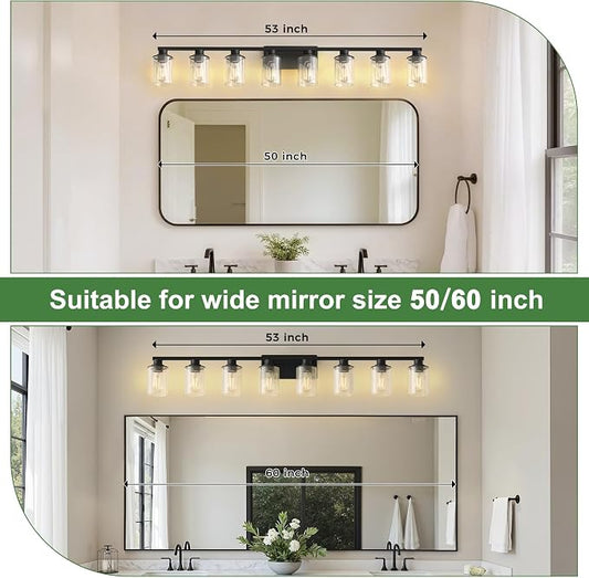 DORESshop 55 Inch Bathroom Light Fixtures, 8-Light Black Bathroom Lighting - Image 2