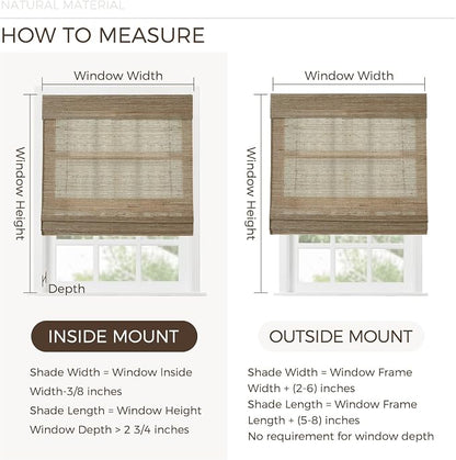 TWOPAGES Natural Woven No Drill Roman Shades, Custom Cordless Blackout Bamboo - Image 6