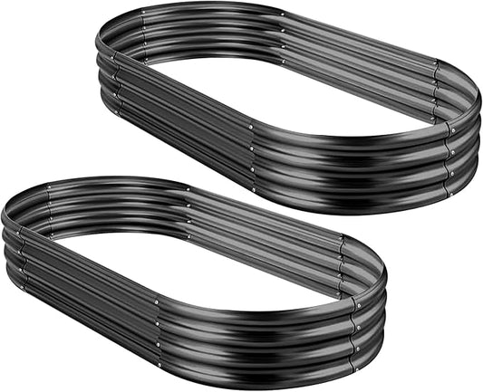 Land Guard 2Pcs Galvanized Raised Garden Bed Kit, 10×4×1ft Galvanized Planter Raised Garden Boxes Outdoor, Oval Large Metal Raised Garden Beds for Vegetables (Dark Grey)