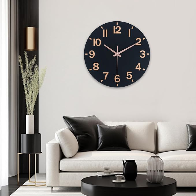 HZDHCLH Wall Clock 8 Inch Silent Non Ticking Wood Battery Operated Black Wooden - Image 8