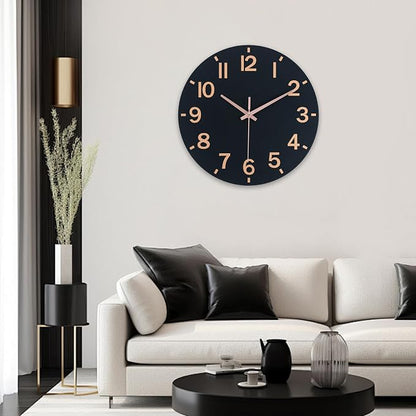 HZDHCLH Wall Clock 12 Inch Silent Non Ticking Wood Battery Operated Black - Image 8