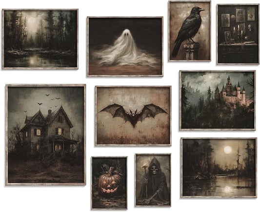 Vodefoad 10Pcs Halloween Wall Art Prints Dark and Moody Halloween Print Set by VodefoadVintageWallArt