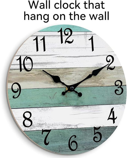 CHYLIN Wall Clock Silent Non Ticking Wall Clocks Battery Operated, Teal Rustic - Image 2