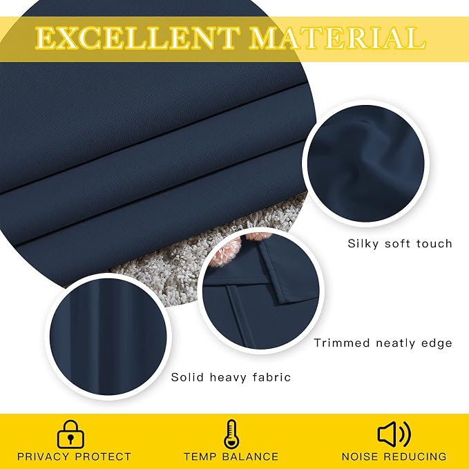 NICETOWN Navy Blue Blackout Room Divider Curtains 144 inch Length, Grommet - Image 5