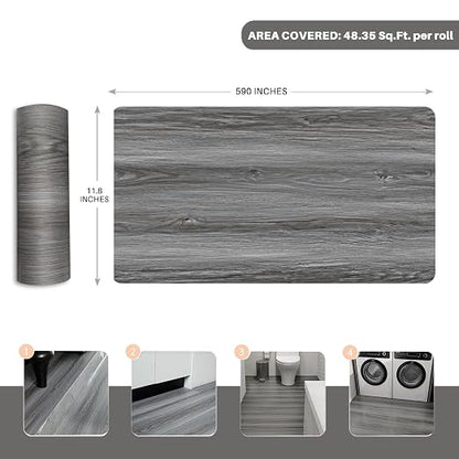 Wood Grain Peel and Stick Floor Tiles – 11.8” Width, Full Roll Length of 590" – - Image 2