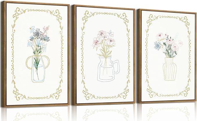 KISSFOX 3 Piece Floral Framed Wall Art Flower Pictures Wall Decor Wildflowers by KISSFOX