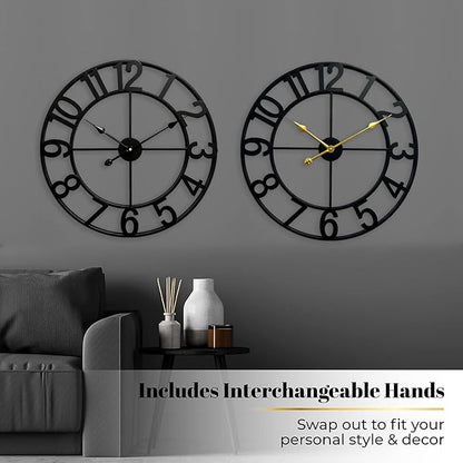 CLXEAST 24 Inch Wall Clocks for Living Room Decor, Large Black Metal Wall Clock - Image 4