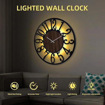LEIKE Large Wall Clock 32'' Lighted Rustic Wood Clock - Image 4