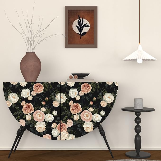 Pink White Rose Peony Wallpaper Peel and Stick Black Floral 17.5in x 393in - Image 4