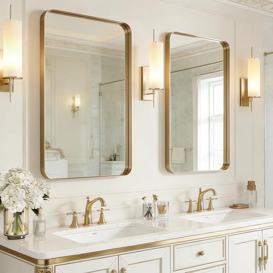 USHOWER Gold Bathroom Mirrors 24"x36" 2 Pack, Brushed Gold Rectangle Mirrors by USHOWER