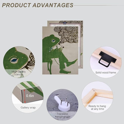 ALMLZL Funny Smoking Frog Wall Art Humorous Animal Whimsical Green Frog Canvas - Image 6