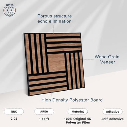 WoveN SounD Artisan Acoustic Wall Panels, 16 Pack 12x12 Inch, PVC Wood Grain - Image 3