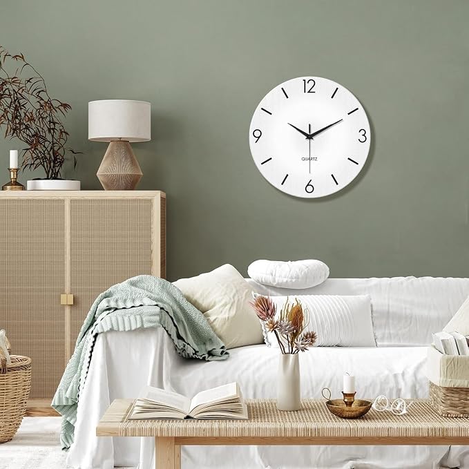 XFM Modern Simple Wall Clock 12 Inch Silent Wall Clocks Battery Operated White - Image 4
