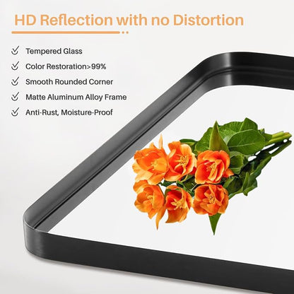Bathroom Mirror for Wall, 30x22 Inch Rounded Rectangle Mirror, Tempered Glass - Image 4