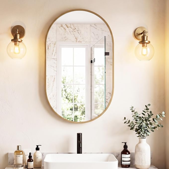 Sweetcrispy 24" x 36" Gold Bathroom Mirror by Sweetcrispy