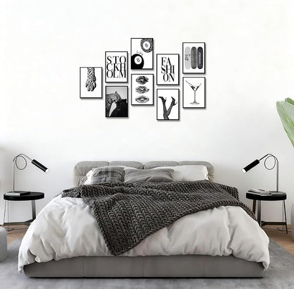LOARTVE 9Pcs Black and White Fashion Wall Art Prints Trendy Leopard Stockholm - Image 5