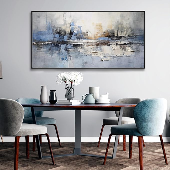 Abstract Wall Art Blue and White Reflection Large Size Framed Artwork Wall - Image 3