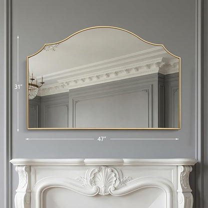 Besdomus Large Scalloped Gold Mirror: 47"x31" Modern Minimalist Wood Frame Wall - Image 4