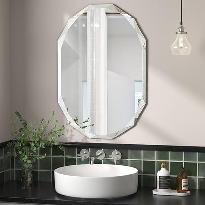 Bathroom Mirrors for Over Sink, Round Frameless Mirrors for Wall, 20x30 Inch by JACUKO