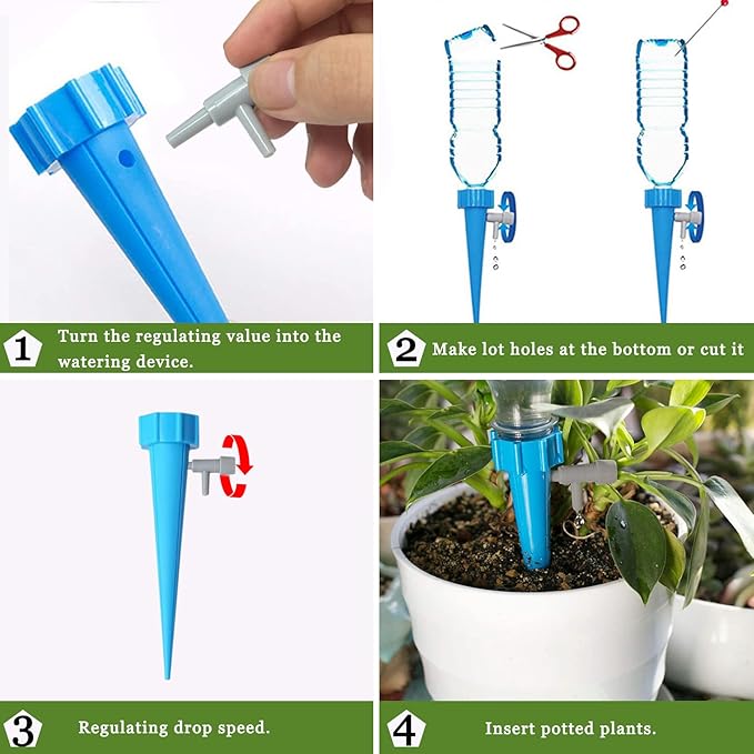 24PCS Self Watering Spikes for Plants, Self Watering Planter Insert with Adjustable Drip Valve, Auto Vacation Plant Watering Devices Plants Water System