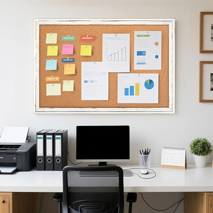 Cork Board Bulletin Board, Rustic White Wooden Frame, Hanging Pin Board - Image 7