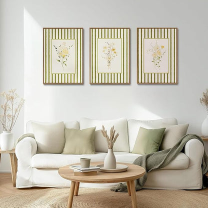 KISSFOX 3 Piece Framed Wall Art Floral Wall Decor Wildflower Canvas Wall Art - Image 2