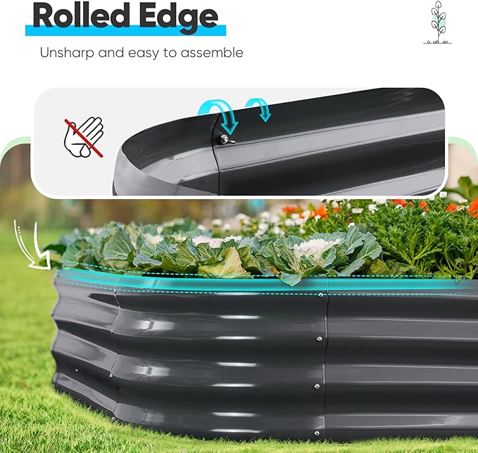 Quictent Galvanized Raised Garden Bed Kit, 6x3x1 ft Oval Metal Planter Box for Vegetables, Dark Grey