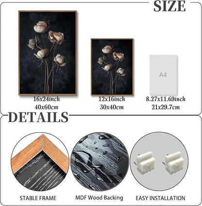 KISSFOX 3 Piece Moody Dried Flower Canvas Wall Art - Image 3