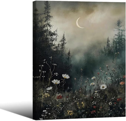 Dark Flower Field Poster Vintage Moody Academia Wall Art 12X16 inch Framed by rumlud