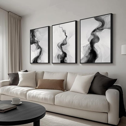 Large Framed Black and White Abstract Wall Art - Image 2