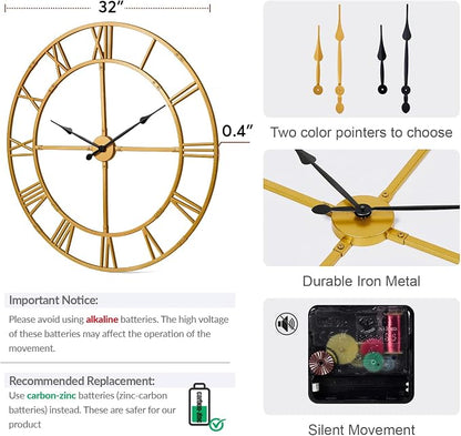 32 Inch Large Wall Clock for Living Room Decor – Easy-Assembly Silent - Image 2