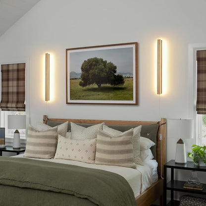 Modern Plug in Wall Sconces, 23.6 inch Faux Wood Texture Finish LED Long Wall - Image 9