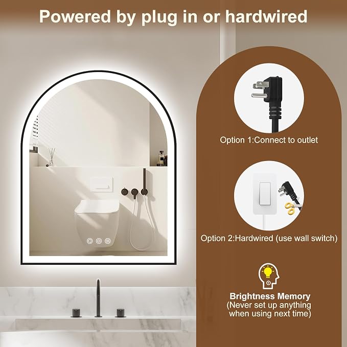 Arched LED Mirror for Bathroom 30"x36", 3 Color Changing, Shatterproof - Image 6