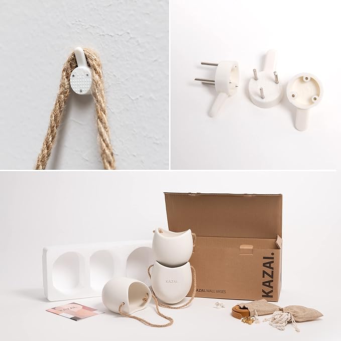 Wall Planters -Ellie- | Hanging Ceramic Plant Pots 3 Pieces | Wall Decoration for Indoors, Balcony and Garden | Cream (Matte)