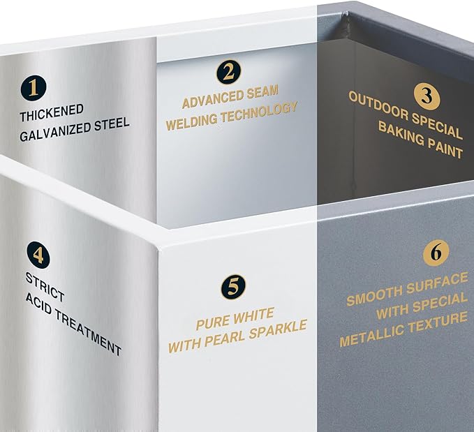 Metallic Heavy Cube Square Planter, No Assembly Required, Seamless Large Outdoor Planter, Tall Plants and Flowers 17'Lx17'Wx20'H 24lbs White