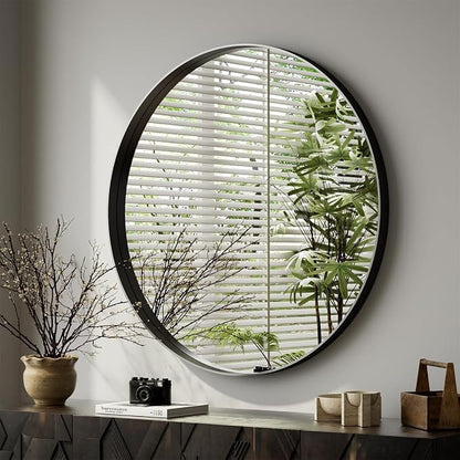 VooBang 24 inch Round Bathroom Mirror, Balck Modern Circle Wall Mounted Mirror - Image 5