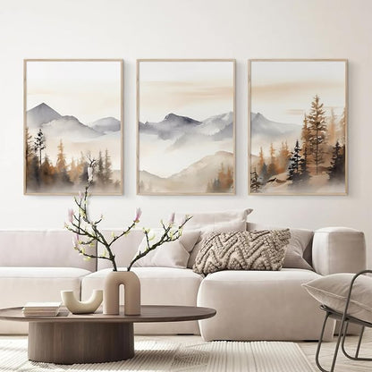 Neutral Mountain Wall Art Decor Set of 3 Forest Canvas Wall Art Poster - Image 6