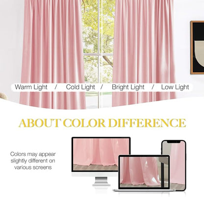 NICETOWN Baby Pink Velvet Curtains 96 inch Length, Room Darkening Thermal - Image 7