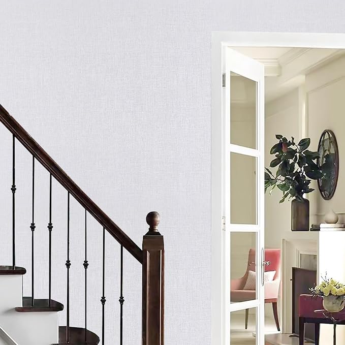 White Wallpaper Grasscloth Peel and Stick Wallpaper 15.7"x 393" Fabric Contact - Image 4