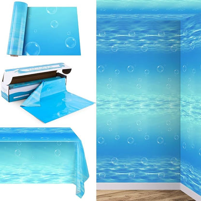 Kochorie 54 Inch x 200 Ft Ocean Waves Plastic Tablecloth Roll in Slide Cutter by Kochorie