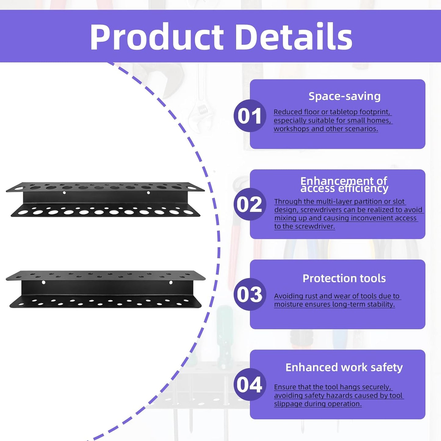2 Pack Screwdriver Organizer Wall Mounted – Heavy Duty Rustproof Tool Organizer with Durable Design, Space-Saving Storage for Garage, Workshop, Home Workbench