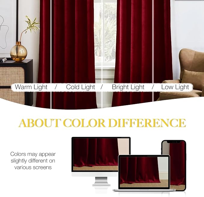 NICETOWN Christmas Red Velvet Curtains 90 inches Long 2 Panels Set, Thermal - Image 3