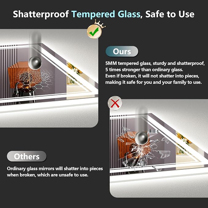 48x40 LED Bathroom Mirror with Lights, Backlit and Front Lit Anti-Fog Lighted - Image 7