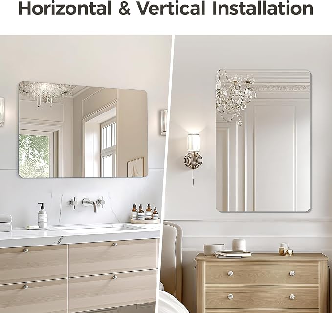 USHOWER 2-Pack Frameless Bathroom Mirror 20X30 Inch, Rectangle Wall Vanity - Image 5