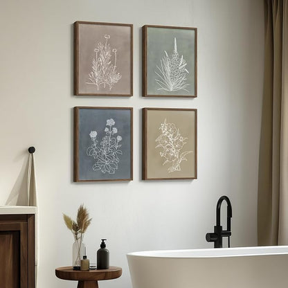 Boho Framed Botanical Wall Art for Bedroom, 4 Piece Vintage Neutral Floral - Image 4