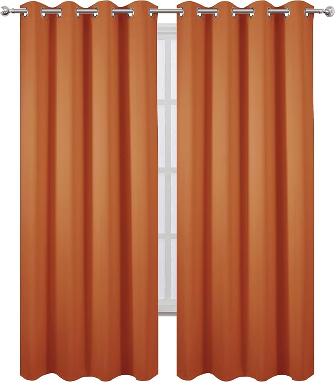 LEMOMO Blackout Curtains 52 x 95 inch/Orange Curtains Set of 2 Panels/Thermal - Image 2