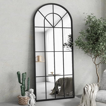 Full Length Mirror, Large Body Arched Wall Mounted Window Pane Mirrors - Image 3