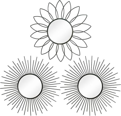3 Pack Metal Mirrors for Wall Sunburst Wall Mirrors Home Décor Decorative by Uaussi