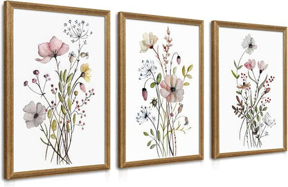 WRFON Framed Botanical Canvas Wall Art Set of 3, Watercolor Floral Prints by Unknown