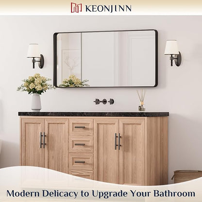 Keonjinn Black Bathroom Mirror for Over Sink, 42 x 20 Inch Rounded Rectangle - Image 2